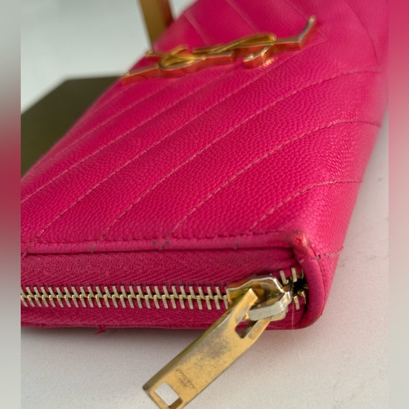 Saint Laurent Paris authentic round zipper long wallet fuchsia pink cowhide - Picture 4 of 16
